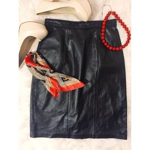 Vintage black leather pencil skirt